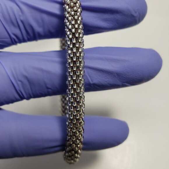 Silver Tone Mesh Coil Bracelet – Textured Metallic Statement Jewelry for Women - Picture 4 of 6